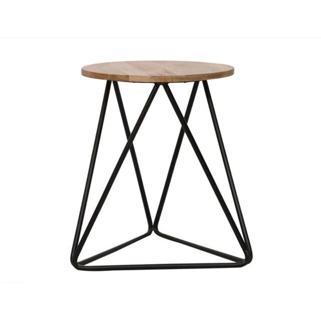 Jaipur Furniture Ltd Ravi Single Stool - Mango Wood/Iron - L35 x W35 x H45 cm - Mango Light Finish in Black - image 1