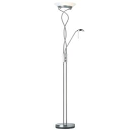 Loops Mother & Child Floor Lamp Satin Chrome Tall Twin Light Dimmer Flexible Reading
