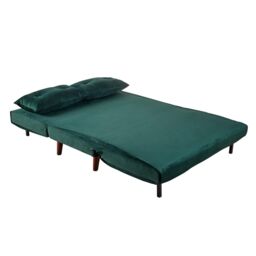 Home Source Double Sofa Bed Folding Chair Velvet Wooden Legs Two Pillow Home in Bottle Green - thumbnail 3
