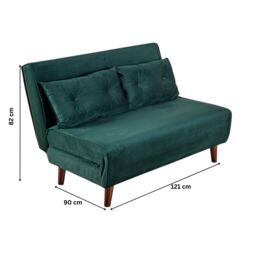 Home Source Double Sofa Bed Folding Chair Velvet Wooden Legs Two Pillow Home in Bottle Green - thumbnail 4