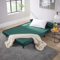 Home Source Double Sofa Bed Folding Chair Velvet Wooden Legs Two Pillow Home in Bottle Green - thumbnail 6