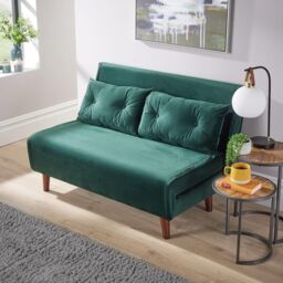 Home Source Double Sofa Bed Folding Chair Velvet Wooden Legs Two Pillow Home in Bottle Green - thumbnail 7