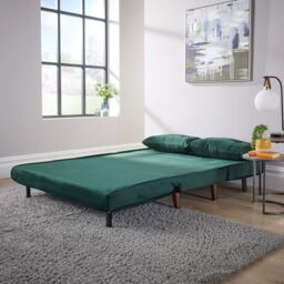 Home Source Double Sofa Bed Folding Chair Velvet Wooden Legs Two Pillow Home in Bottle Green - thumbnail 5
