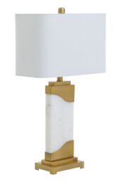 Orsina White Marble Table Lamp with Gold Plated Frame, Pedestal Base with Ivory Shade, Lighting for Bedroom - thumbnail 4