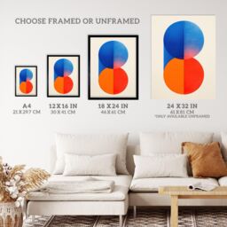 Wee Blue Coo Wall Art Print Tangerine Blue Abstract Minimalist Moonrise Sunset Circles Painting Art Framed - Size: A4 - thumbnail 3