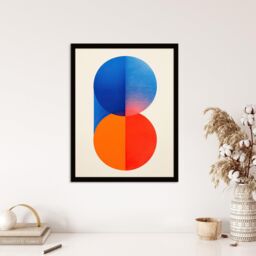 Wee Blue Coo Wall Art Print Tangerine Blue Abstract Minimalist Moonrise Sunset Circles Painting Art Framed - Size: A4 - thumbnail 4