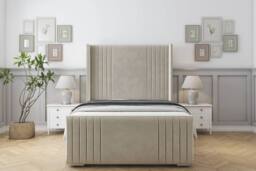 "Sloomy Camden Plush Frame-Mattress-50"" Upholstered Wingback Headboard in Cream - Size: Small Single"