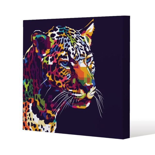 Benjamin Tate Design leopard face with pop art style (Canvas Print) / 46 x 46 x 4cm in Natural - Size: 46 x 46 x 4 cm - image 1