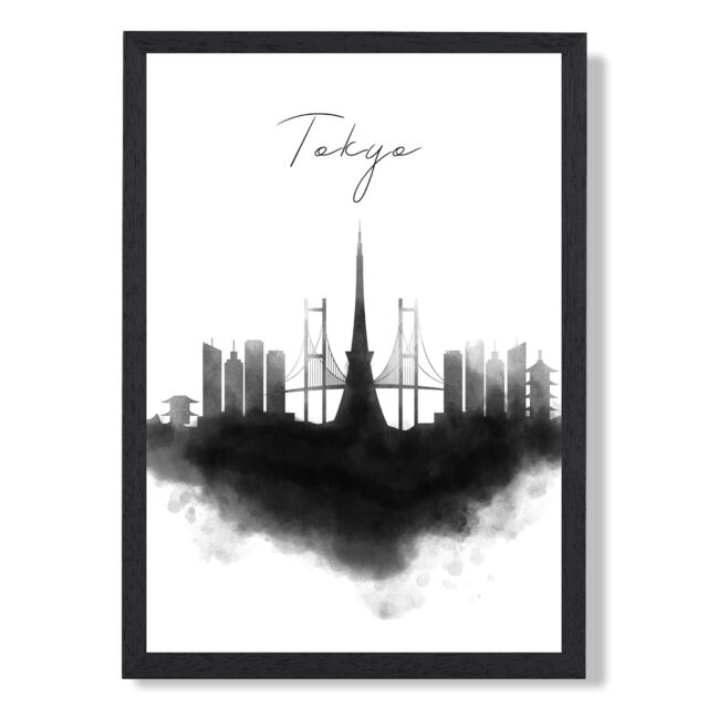 ARTZE Tokyo Watercolour Skyline City Framed Print SIZE: A4 with Black Frame - image 1