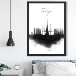 ARTZE Tokyo Watercolour Skyline City Framed Print SIZE: A4 with Black Frame - thumbnail 2
