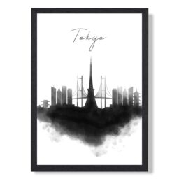 ARTZE Tokyo Watercolour Skyline City Framed Print SIZE: A4 with Black Frame - thumbnail 1