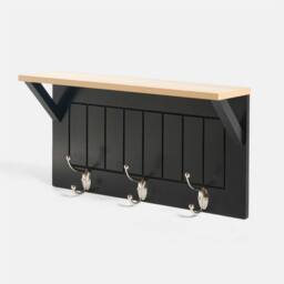 OHS Wall Shelf Coat Rack Wood Effect Floating Display Unit in Black - thumbnail 4