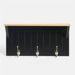 OHS Wall Shelf Coat Rack Wood Effect Floating Display Unit in Black - thumbnail 3