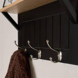 OHS Wall Shelf Coat Rack Wood Effect Floating Display Unit in Black - thumbnail 2