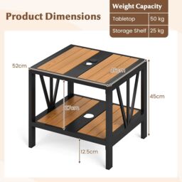 Gymax 2-Tier Metal Small Patio Coffee Table Garden Side Table 52 x 46 x 45cm in Khaki - Size: 52 x 46 x 45 cm - thumbnail 2