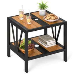 Gymax 2-Tier Metal Small Patio Coffee Table Garden Side Table 52 x 46 x 45cm in Khaki - Size: 52 x 46 x 45 cm