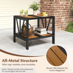 Gymax 2-Tier Metal Small Patio Coffee Table Garden Side Table 52 x 46 x 45cm in Khaki - Size: 52 x 46 x 45 cm - thumbnail 8