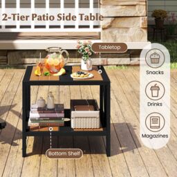 Gymax 2-Tier Metal Small Patio Coffee Table Garden Side Table 52 x 46 x 45cm in Khaki - Size: 52 x 46 x 45 cm - thumbnail 6