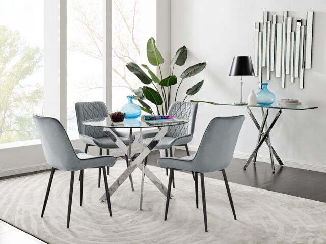 FurnitureboxUK Novara 100cm Round Dining Table & 4 Pesaro Black Leg Chairs in Grey - image 1