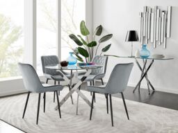 FurnitureboxUK Novara 100cm Round Dining Table & 4 Pesaro Black Leg Chairs in Grey - thumbnail 1