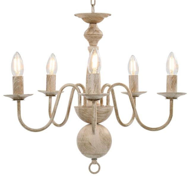 Berkfield Home Chandelier Antique White 5 x E14 Bulbs - image 1
