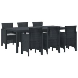 Berkfield Home 7 Piece Garden Dining Set with Cushions Anthracite Poly Rattan - thumbnail 2