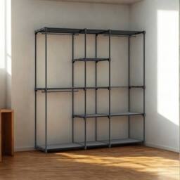 Pirlo Plush Metal Clothes Rail Open Wardrobe With Storage Shelves Black - thumbnail 2