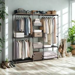 Pirlo Plush Metal Clothes Rail Open Wardrobe With Storage Shelves Black - thumbnail 1