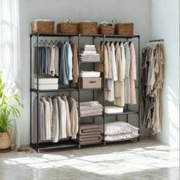 Pirlo Plush Metal Clothes Rail Open Wardrobe With Storage Shelves Black - thumbnail 3