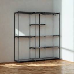 Pirlo Plush Metal Clothes Rail Open Wardrobe With Storage Shelves Black - thumbnail 6