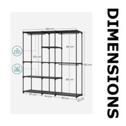 Pirlo Plush Metal Clothes Rail Open Wardrobe With Storage Shelves Black - thumbnail 8