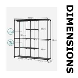 Pirlo Plush Metal Clothes Rail Open Wardrobe With Storage Shelves Black - thumbnail 9