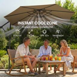 OUTSUNNY 3 m Garden Cantilever Parasol with Cover, Rotation in Khaki - Size: 3m x 3m - thumbnail 4