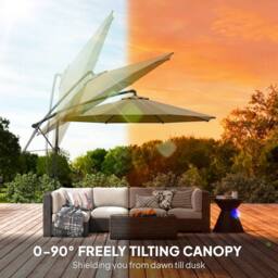 OUTSUNNY 3 m Garden Cantilever Parasol with Cover, Rotation in Khaki - Size: 3m x 3m - thumbnail 5