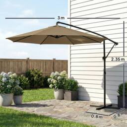 OUTSUNNY 3 m Garden Cantilever Parasol with Cover, Rotation in Khaki - Size: 3m x 3m - thumbnail 3