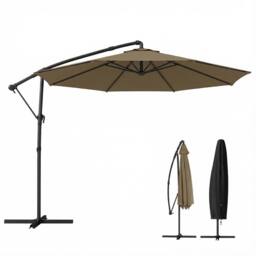 OUTSUNNY 3 m Garden Cantilever Parasol with Cover, Rotation in Khaki - Size: 3m x 3m - thumbnail 2