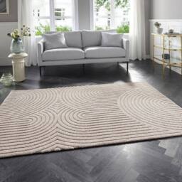 THE RUGS Soft Short Pile Rug Runner Panglao Polyester Polypropylene High Low in Beige - Size: 80 cm x 150 cm - thumbnail 5