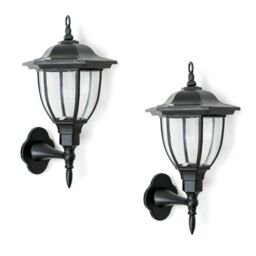 ValueLights Pack of 2 Traditional Black Lantern Solar Wall Lights Outdoor Garden Fence Solar Lights - thumbnail 5