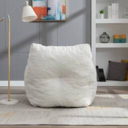 Direct Wicker Soft Tufed Foam Bean Bag Chair with Teddy Fabric in Ivory - Size: 1 Pack - thumbnail 6