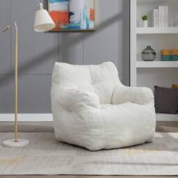 Direct Wicker Soft Tufed Foam Bean Bag Chair with Teddy Fabric in Ivory - Size: 1 Pack