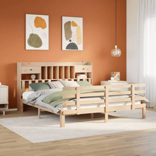 Berkfield Home Bookcase Bed without Mattress 180x200 cm Super King Solid Wood Pine in Natural - image 1