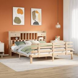 Berkfield Home Bookcase Bed without Mattress 180x200 cm Super King Solid Wood Pine in Natural - thumbnail 1