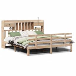 Berkfield Home Bookcase Bed without Mattress 180x200 cm Super King Solid Wood Pine in Natural - thumbnail 2