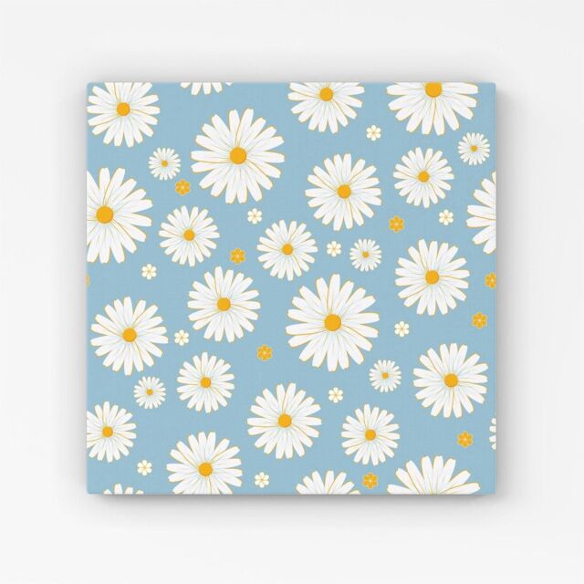 Warren Reed - Designer Summer Daisy Pattern Canvas in Blue - Size: w40 inch x h40 inch - image 1