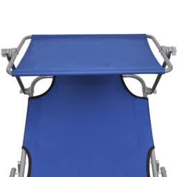 Berkfield Home Adjustable Folding Sun Lounger with Canopy Steel & Fabric Blue - thumbnail 5