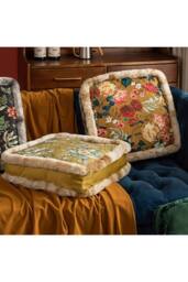 Living and Home Bohemian Floral Furry-Edged Thick Padded Cushion in Brown - Size: 45 cm x 45 cm - thumbnail 3