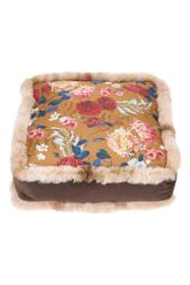 Living and Home Bohemian Floral Furry-Edged Thick Padded Cushion in Brown - Size: 45 cm x 45 cm - thumbnail 5