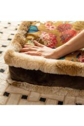Living and Home Bohemian Floral Furry-Edged Thick Padded Cushion in Brown - Size: 45 cm x 45 cm - thumbnail 7