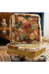 Living and Home Bohemian Floral Furry-Edged Thick Padded Cushion in Brown - Size: 45 cm x 45 cm - thumbnail 4