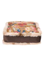 Living and Home Bohemian Floral Furry-Edged Thick Padded Cushion in Brown - Size: 45 cm x 45 cm - thumbnail 6